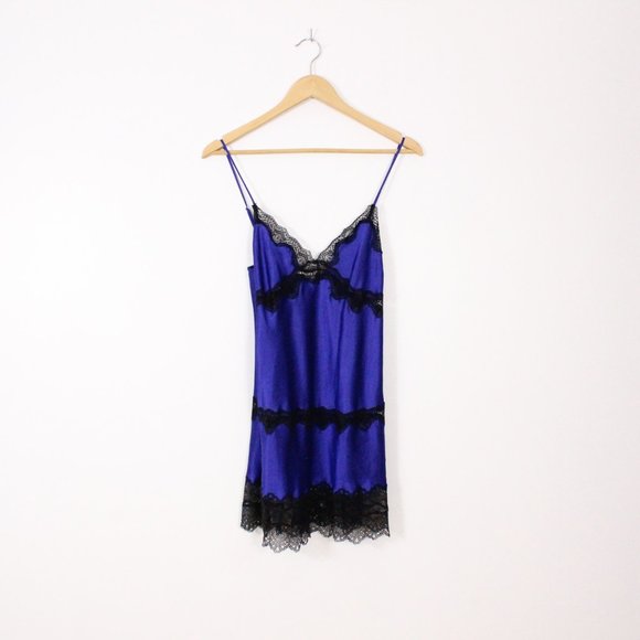 *Vintage Victorias Secret Blue & Black Lace Baby Doll - Picture 1 of 5